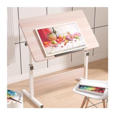 Imagem de LICONG-2020 Mesa de cabeceira dobrável para computador móvel que se move para cima e para baixo com rodas para pintura, mesa de computador, mesa de escrita, mesa de computador móvel sobre rodas