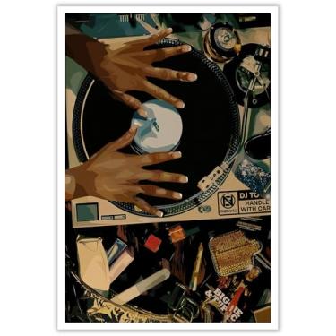 Imagem de ZHGYGBN Arte de parede em tela de música abstrata e cultura - toca-discos de DJ mãos no toca-discos, pôster de disco de vinil vintage para decoração de casa, sala de música, quarto, sala de estar,