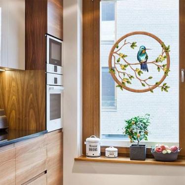 Imagem de Pássaros beija-flores galho de árvore dupla face adesivo adesivo de janela anticolisão adesivos para portas de janela de vidro para casa, cozinha, escritório, geladeira