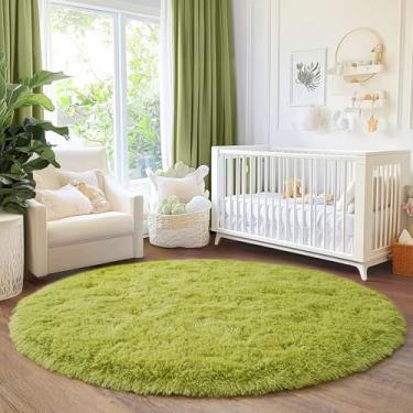 Imagem de Quntue Tapete redondo verde grama 1,5 m x 1,8 m para quarto, ultramacio, fofo para quarto de crianças, meninas, meninos, tapetes felpudos para sala de estar, sala de jogos, barraca, castelo, decoração