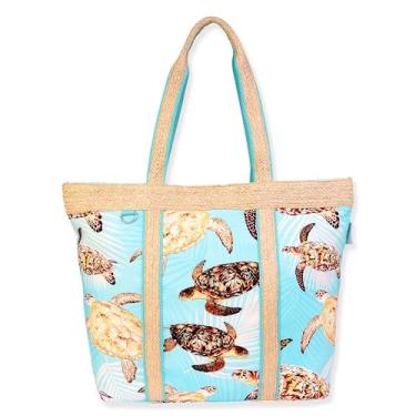 Imagem de Guy Harvey Bolsa de ombro grande tartaruga marinha com folhas de palmeira, Azul claro, Large
