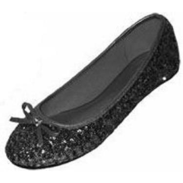Imagem de Shoes8teen Sapatilha feminina de balé de bico redondo com glitter, lantejoulas e laço, 2001 lantejoulas pretas, 42