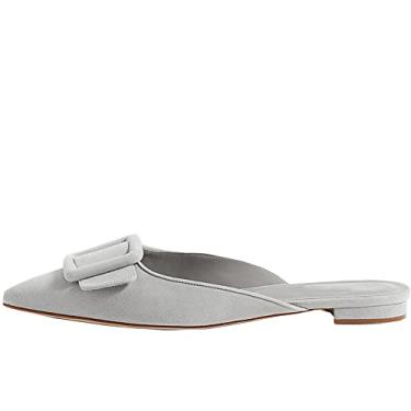 Imagem de Divanne Mules para mulheres, fivela plana mules bico fino frente única Mule Slides Suede Slip On Loafers, Camurça cinza, 38