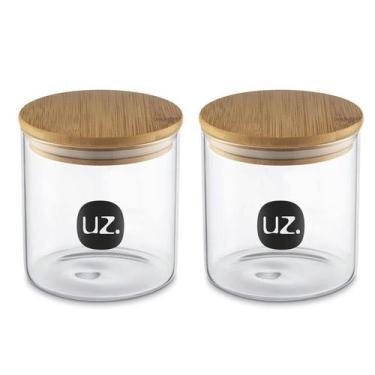 Imagem de Kit 2 Potes 550ml Vidro Borossilicato C/ Tampa De Bambu UZ - UZ Utilid