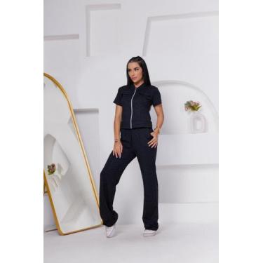 Imagem de Conjunto de moletinho pantalona e ziper na blusa e elastico na cintura