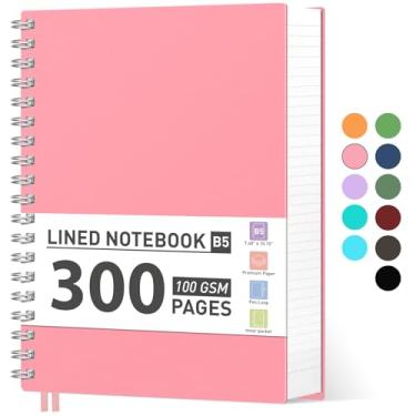 Imagem de AHGXG Caderno espiral com pauta universitária – Caderno espiral grande B5 19 cm × 25,8 cm, 300 páginas, papel grosso de 100 GSM, capa dura de plástico, para trabalho, escritório, escola, anotações de escrita, rosa