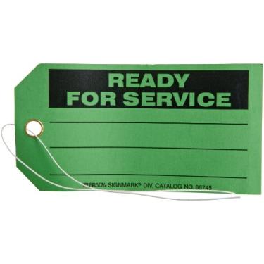 Imagem de Brady 86745 14 cm de altura, 7,6 cm de largura, cartolina B-853, etiqueta de status de produção preta na cor verde, legenda "Ready For Service" (pacote com 100)