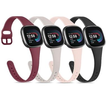 Imagem de Tobfit Pulseiras esportivas finas compatíveis com Fitbit Versa 4 / Fitbit Versa 3 pulseiras / Sense Bands / Pulseiras Fitbit Sense 2 para relógio feminino e masculino, pulseiras de substituição de silicone líquido macio à prova d'água (preto/vinho vermelho/rosa areia/luz das estrelas)
