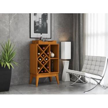 Imagem de Aparador Bar BA Com Adega e Bandeja Espelhada Estilo Retrô Cor Cedro -