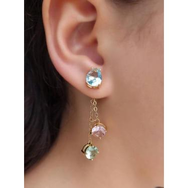Imagem de Brinco ponto de luz com franja de zircônia colorida em banho de ouro 1
