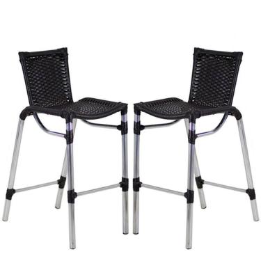 Imagem de 2 Banqueta Alumínio Fortaleza Alta Para Balcão, Cozinha Preto