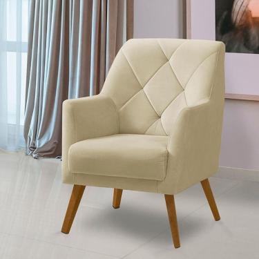 Imagem de Poltrona Decorativa Bordada Magali Veludo Bege Lansofbr