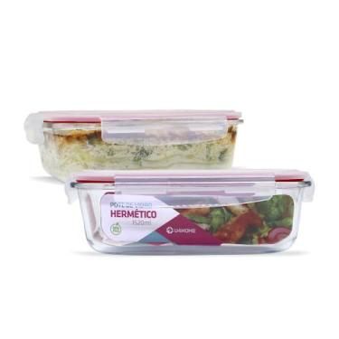 Imagem de Conjunto 2 Pote Grande Vidro Hermética Marmita Tampa 1520ml - U4home, 