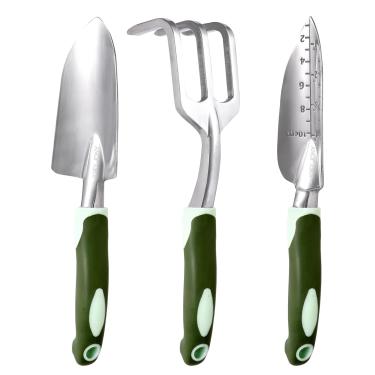 Imagem de JOKY JONY Conjunto De Ferramentas Jardinagem Alumínio Para Serviços Pesados, 3 Peças, Homens E Mulheres, Incluindo Pá Mão, Ancinho, Transplantador, Espátula Com Cabo Ergonômico Macio Borracha Antide