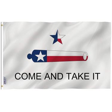 Imagem de Bandeira "Come and Take It" Anley Fly Breeze 3x5 Foot Texas - Cor viva e prova de desbotamento - Cabeçalho de tela e costura dupla - Gonzales Bandeiras históricas Poliéster com ilhós de latão 3 X 5 pés