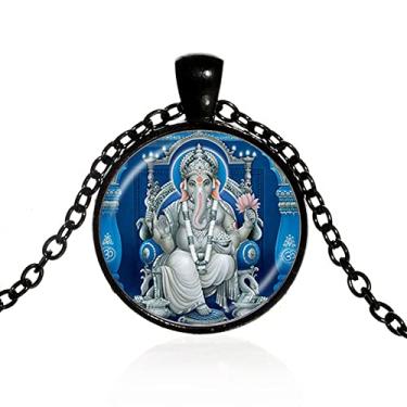Imagem de NEPOMI Colar com pingente Hindu Lord Ganesha para homens e mulheres, Hinduísmo Elefante Ganpati Amuleto Colar Masculino Feminino Lucky Colar Joias Presente Talismã Colar 50.8 cm Corrente + Extensor de