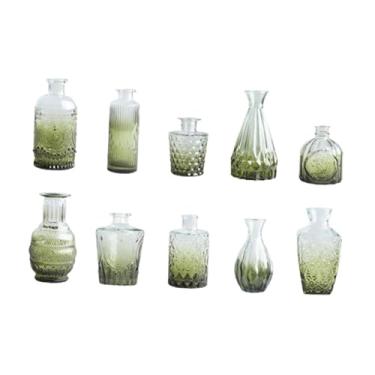 Imagem de Bothyi 10 peças de vasos de vidro para arranjos de flores, ornamentos elegantes, presente romântico, mini vasos de flores fofos para estante, Verde