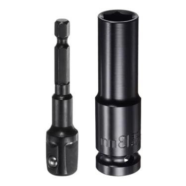 Imagem de Boxonly 1/5.1 cm Drive 13 mm 6 pontos soquetes profundos 7.6 cm comprimento com 1/5.1 cm a 1/10.2 cm adaptadores de haste sextavada revestidos com fosfato CR-V kit de acessórios adaptador de soquete