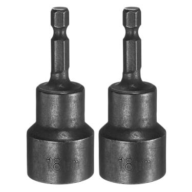 Imagem de uxcell Haste sextavada de 1/10.2 cm, soquete hexagonal magnético de 18 mm, comprimento de 65 mm, conjunto de chave elétrica de aço CR-V com parafuso de chave de soquete para furadeira de impacto