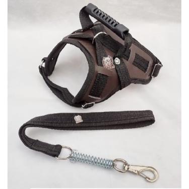 Imagem de Peitoral Coleira Pitbull Pastor Alemão Rotwailler Reforçada Couro(MARROM,M)