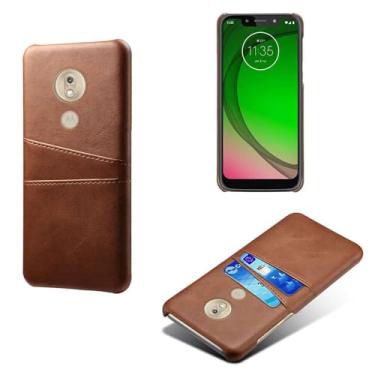 Imagem de Capas Compatível com MOTO G7 Play,Caso de couro PU-Tampa de telefone a prova de choque com 2 slots de cartão,Proteção anti-impressão digital e anti-gota-Brown