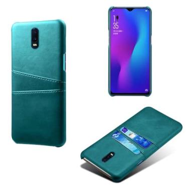 Imagem de Capas Compatível com OPPO R17,Caso de couro PU-Tampa de telefone a prova de choque com 2 slots de cartão,Proteção anti-impressão digital e anti-gota-Green