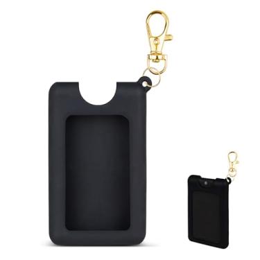 Imagem de CERCGVEL Capa de silicone compatível com desinfetante de mãos Noshinku, capa protetora com chaveiro para tamanho de viagem recarregável, acessório de spray desinfetante para as mãos (preto)