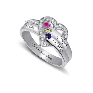 Imagem de Anel personalizado com pedra do mês de nascimento da família com 1 a 8 nomes, mãe e filha, para mãe, avó, avó, Metal não precioso, Zircônia cúbica