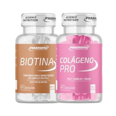 Imagem de Kit x Colageno Pro Hidrolisado 60 Cápsulas Pele Cabelos Unhas Vitamina C Ácido Ascórbico Betacaroteno + 1x Biotina Pura 60 Capsulas Vitamina B7 Cabelo Alta Concentração de Biotina Rende 60 Doses