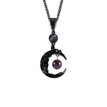 Imagem de KOFISNI Colar gótico de lua crescente para mulheres, pingente de esqueleto de caveira, zircônia cúbica, preto, gótico, punk, joias, Halloween, Natal, aniversário, presentes, Large, Cobre, Sem Pedra