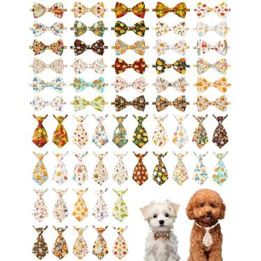 Imagem de PET SHOW Pacote com 60 gravatas borboleta e gravatas de pescoço pequenas para cães de outono ajustáveis para cães médios abóbora folha de bordo laços festa de aniversário férias acessórios de cuidados