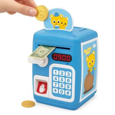 Imagem de Cofre Digital Infantil Senha Puxador Automático Notas Moedas