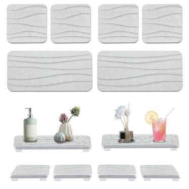 Imagem de Kit 6 Bandeja de Pedra Absorvente de Água, SecagemBandeja de Pia de Pedra Diatomita Limpa,Porta-copos de Pia de Secagem Instantânea,Esponja de Cozinha Suporte para Sabonete de Mãos (cinza claro)