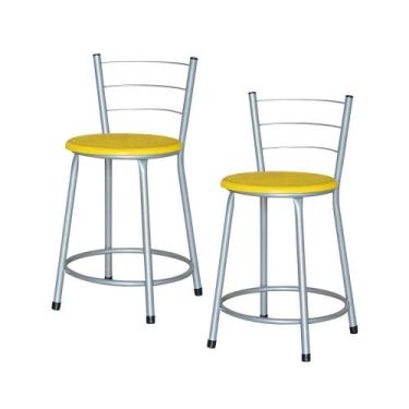 Imagem de Jogo 2 Banqueta Baixa Ratan Cinza Retro - Lamar Design, Amarelo