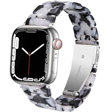 Imagem de SPINYE Pulseira de substituição de resina colorida de 38 mm, 40 mm, 41 mm e 42 mm, para Apple Watch séries 10/9/8 / Ultra/7 / SE / 6/5 / 4/3 feminino e masculino (vaca preta)