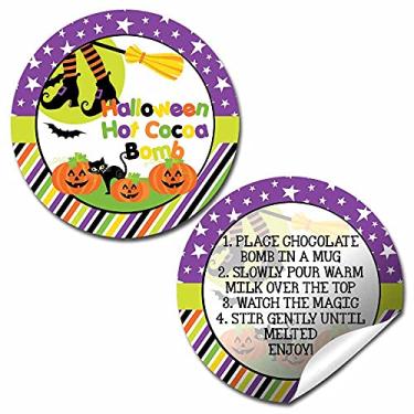 Imagem de Ghouls, Goblins, & Witches Happy Halloween temático Hot Cocoa Bomb Etiquetas adesivas, total de 40 adesivos circulares de 5 cm (20 conjuntos de 2) por AmandaCreation
