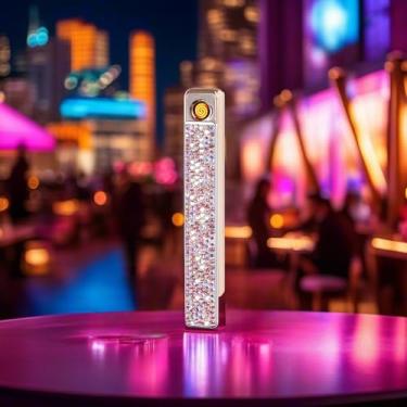 Imagem de Isqueiro elétrico rosa, isqueiro de bobina sem chama USB recarregável eletrônico