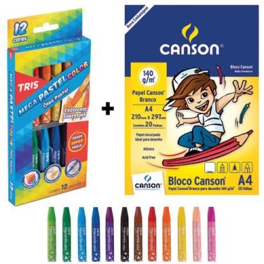 Imagem de Kit Giz Pastel 12 + Bloco Canson Pinturas Desenho Paisagens - Tris