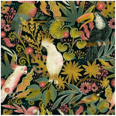 Imagem de Idomural Papel de parede tropical Peel and Stick, papel de parede vintage removível para pássaros amigos do locatário, 44,5 cm x 299,7 cm