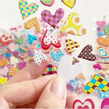 Imagem de 05 Cartelas de Adesivos Coração Hel lo Kit ty Sereia Bolha Borboleta Mick ey 3D Alto Relevo (01 Corações + 01 Frutas + Dor aemon + 01 Letras + 01 Kat uri)