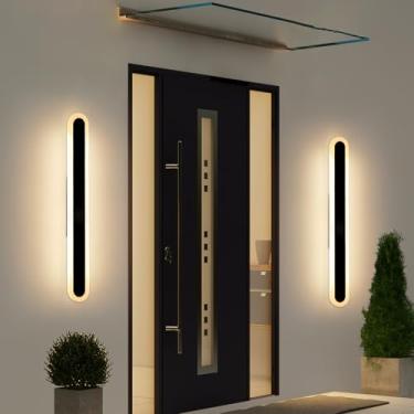 Imagem de Pacote com 2 lâmpadas de parede externas modernas de 79,8 cm, 3 CCT 3000K/4500K/6000K, arandelas ovais longas para montagem na parede, 31W, IP65 à prova d'água minimalista, iluminação LED para casa