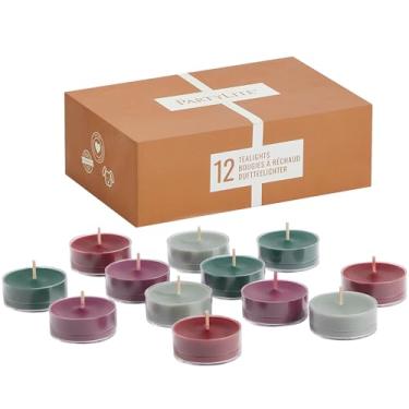 Imagem de PartyLite Festive Folklore Amostra Tealight de 12 peças - cereja bourbon, sálvia alpina, pinheiro das terras altas, ameixa âmbar preta | Tempo de queima de 4 a 6 horas por luz de chá
