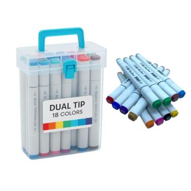 Imagem de Kit Canetinhas Artísticas 18 Cores com Estojo Rígido – Marcadores Permanentes à Base de Álcool para Desenho, Lettering, Mangá e Ilustração Profissional