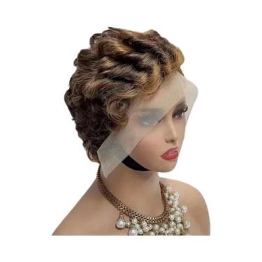 Imagem de Peruca Curta Pixie Cacheada De Cabelo Humano 13x4 Com Renda Frontal  3