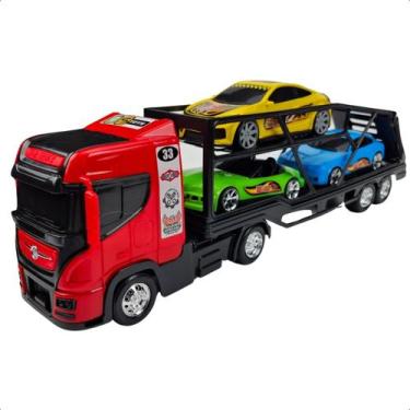 Imagem de Caminhão Top Truck Cegonheiro Brinquedo BS Toys Infantil com 3 Carrinh
