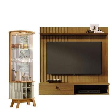 Imagem de Estante Home Theater Suspenso Íris Cumaru com Cristaleira Marina Cumar