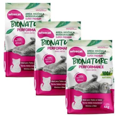 Imagem de Areia Higiênica Mandioca Para Gatos Performance 4kg kit 3Un - Wisecat