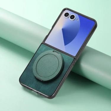 Imagem de Capa para Galaxy Z Flip6 com suporte giratório 360° e suporte magnético de couro (para Galaxy Z Flip6/verde)