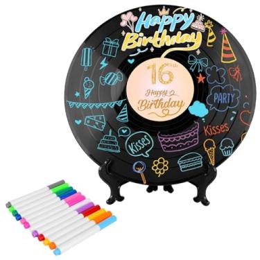 Imagem de Doce Disco de Vinil Livro de Visitas, 30x30cm 16 Anos Aniversário Livro Visitas Alternativa com Caneta e Suporte Lembrancinha Festa Pôster Aniversário Decoração para Meninas Meninos (16 Anos)