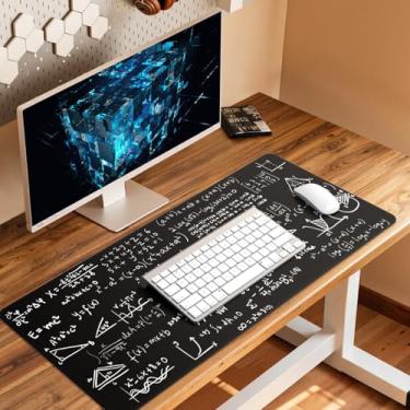 Imagem de iCasso Tapete de mesa preto, lindos tapetes de teclado de matemática, almofada de computador educacional para desktop, base de borracha antiderrapante, tapete de mouse extra grande para jogos